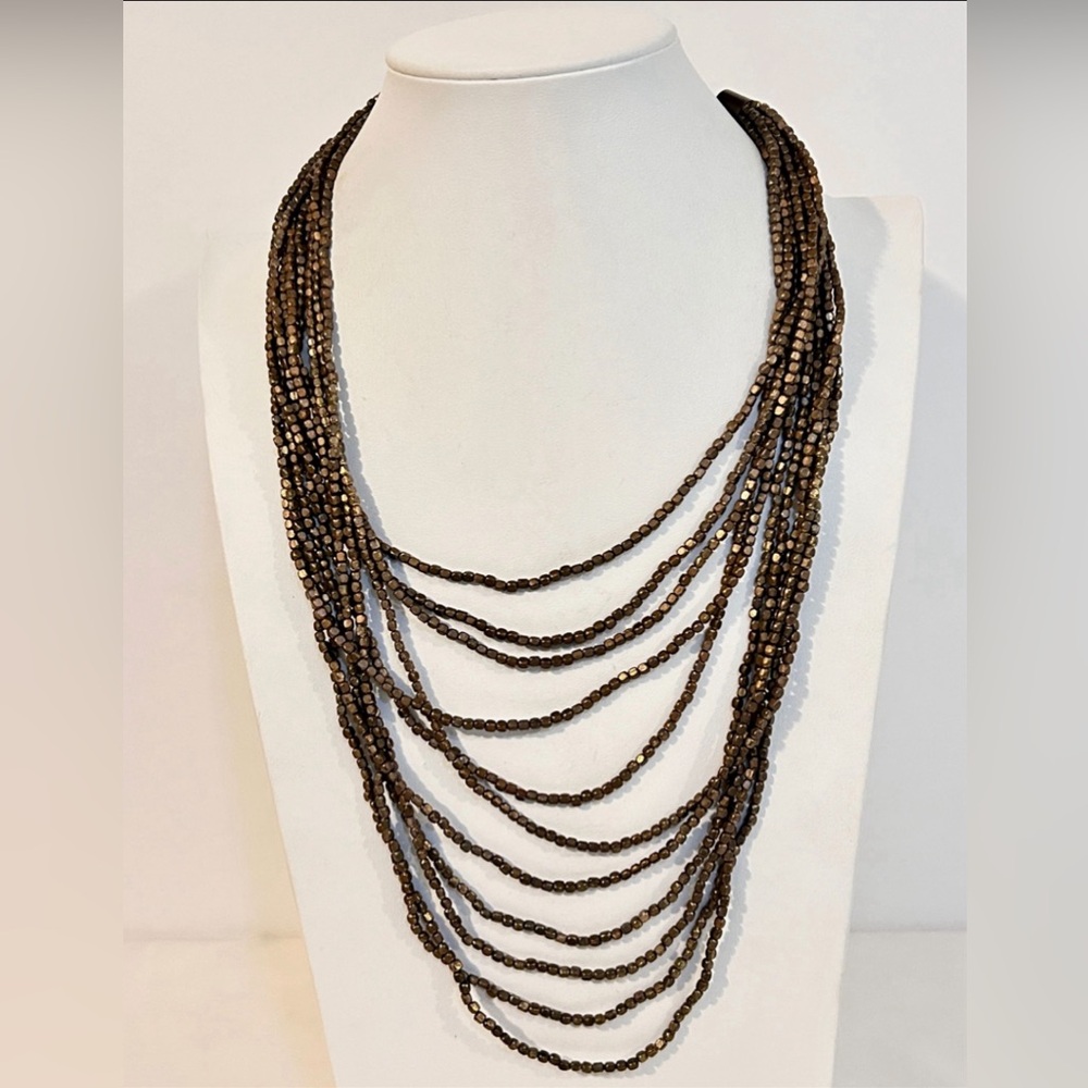 Vintage Brass 11 Strand Beaded Necklace 19" L